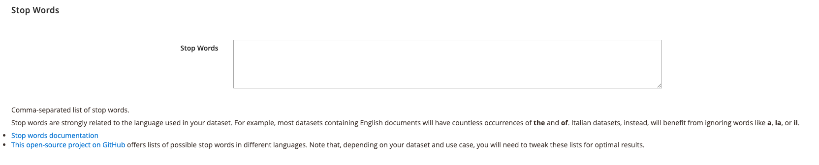 Magento Admin Index Settings Stop Words