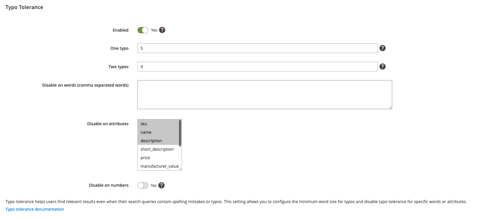 Magento Admin Index Settings Typo Tolerance